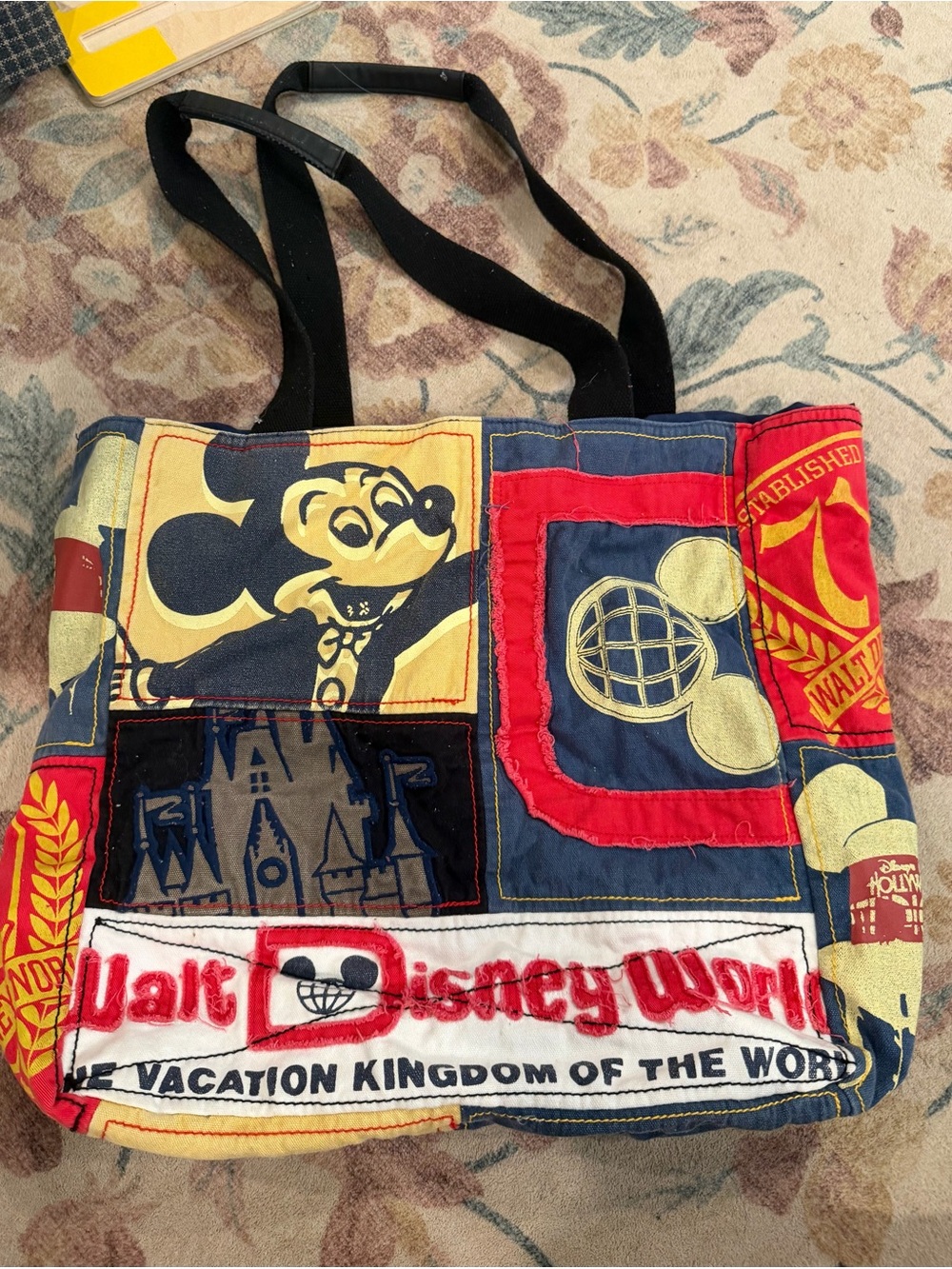 Vintage Disney Patchwork Tote Bag in Red, Blue, Yellow